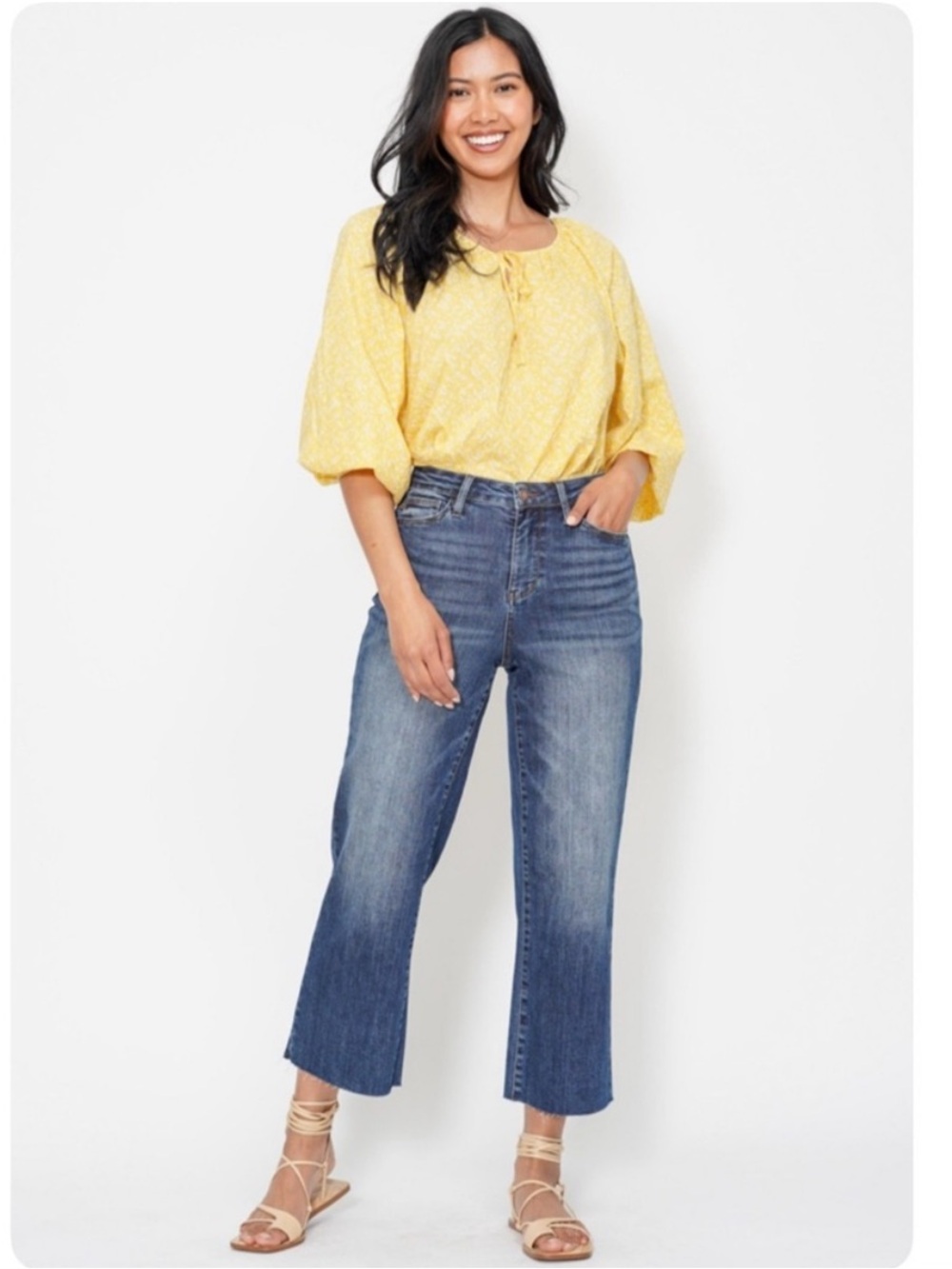 Judy Blue HIGH WAIST BACK POCKET EMBROIDERY CROP WIDE JEANS